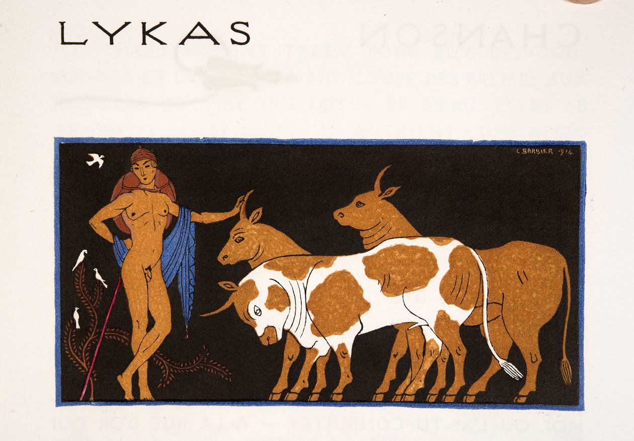 Lykas, Illustration fra Songs of Bilitis, af Pierre Louys, Pub. 1922 (Print Stencil) af Georges Barbier