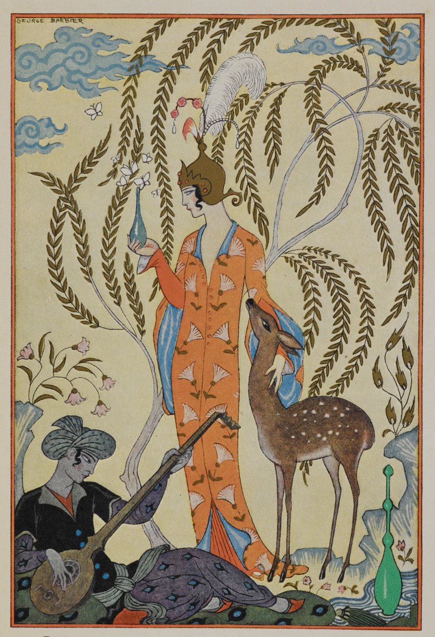 Persien. En kvinde med en fawn. En musiker. af Georges Barbier