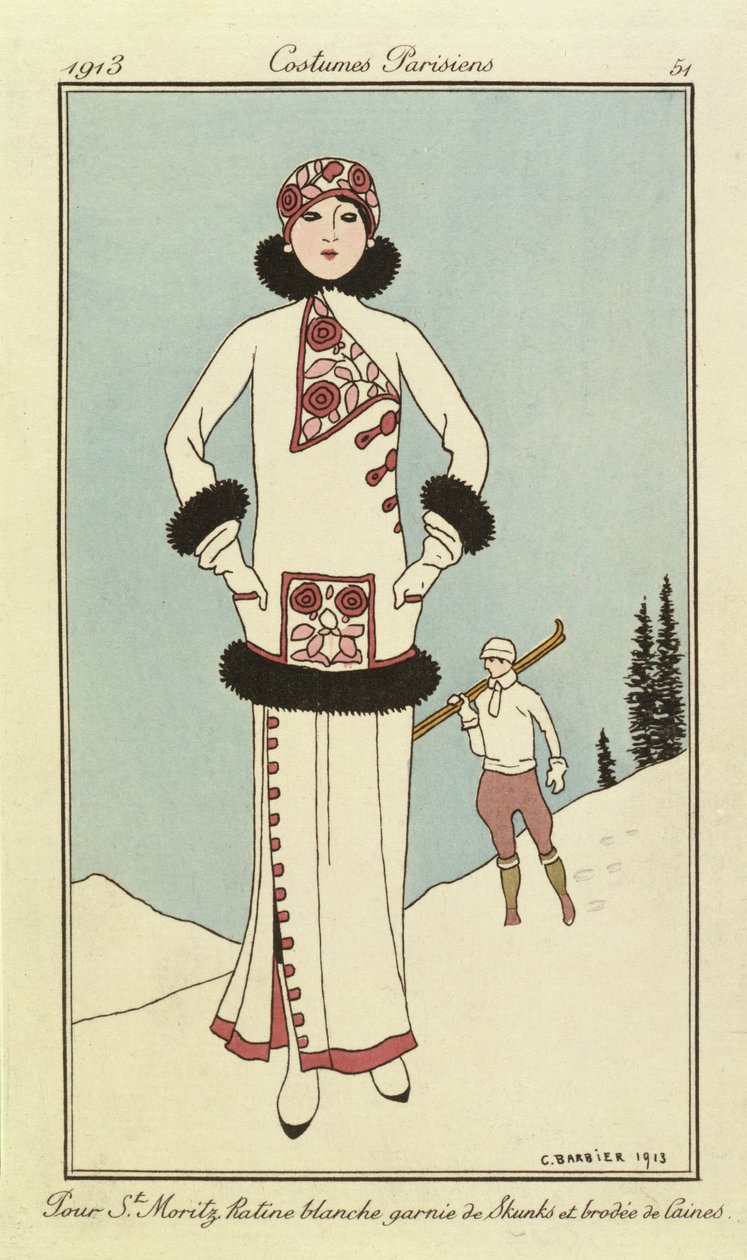 St. Moritzille, lautanen "Costumes Parisiensista" af Georges Barbier