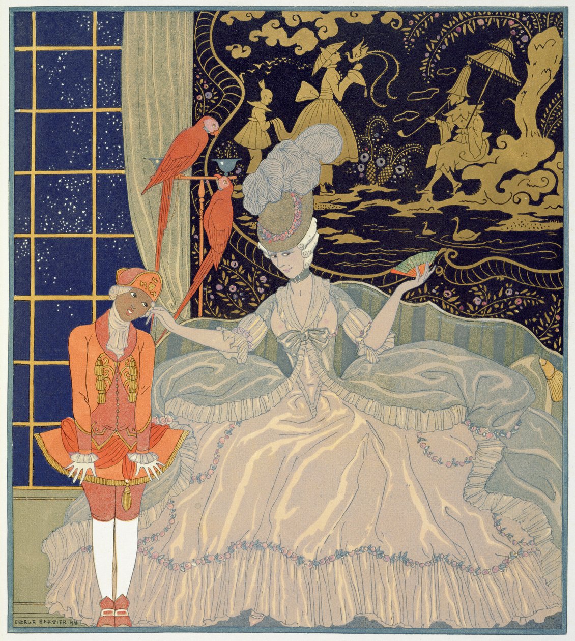 At straffe siden (farve litho) af Georges Barbier