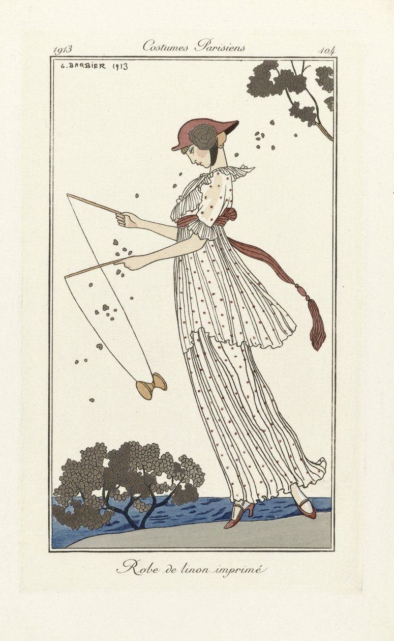 Robe de Linon trykt, fra Costumes Parisien, pub.1913 (stenciltryk) af Georges Barbier