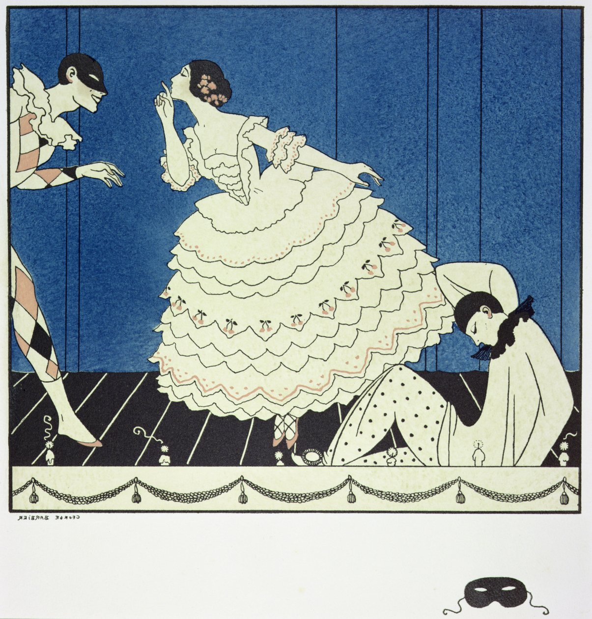 Tamara Karsavina (1885-1978) som Columbine, Vaslav Nijinsky (1890-1950) som Harlequin og Adolph Bolm (1884-1951) som Pjerrot i Fokines 