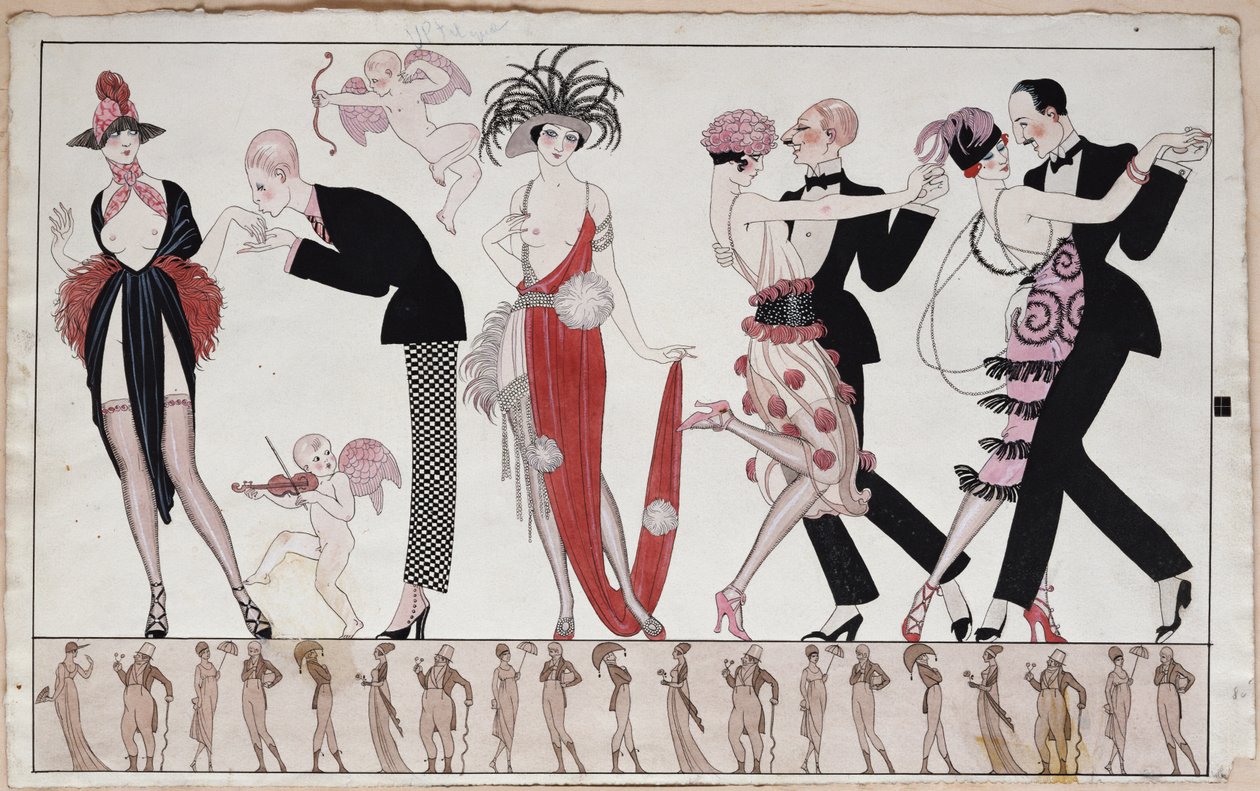 Tangoen (pen & blæk og akvarel på papir) af Georges Barbier