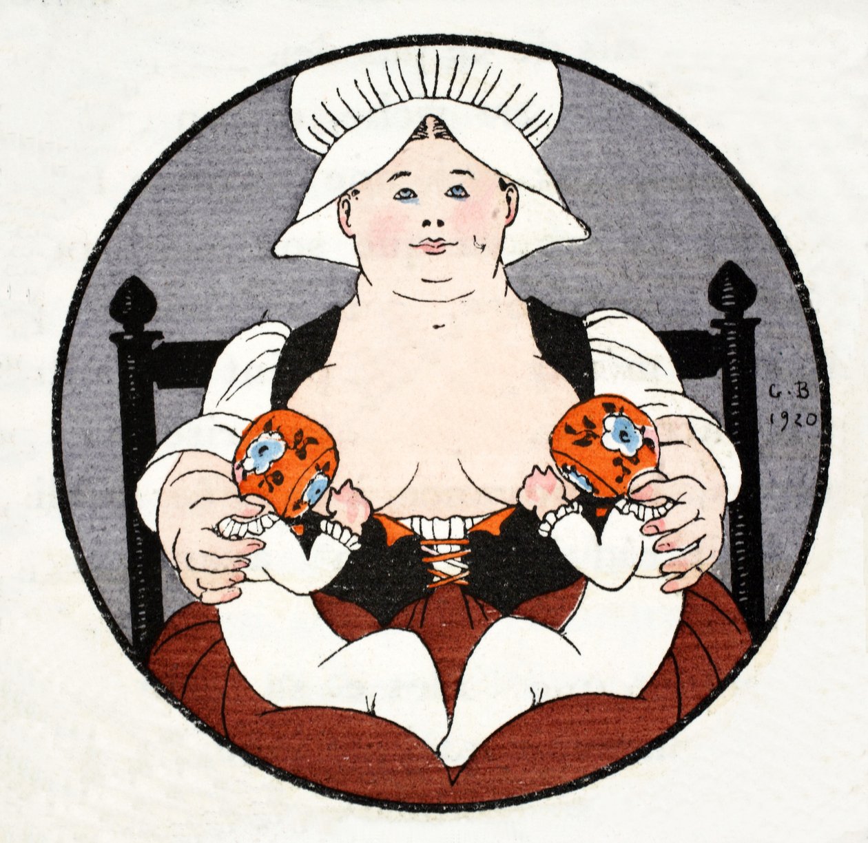 The Wet Nurse med tvillinger (pochoir print) af Georges Barbier