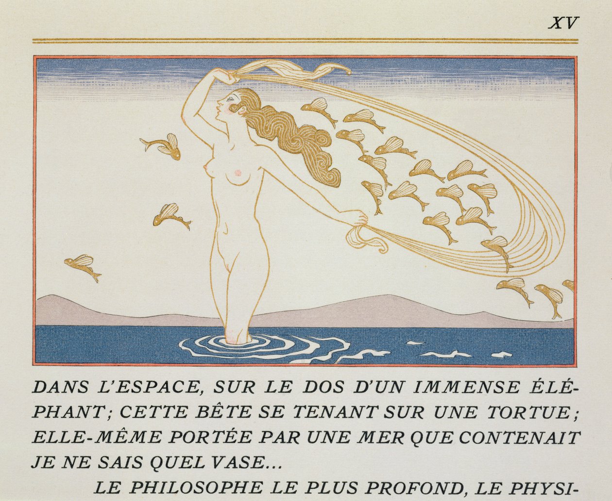 Kvinde, der vader gennem vand, illustration fra 