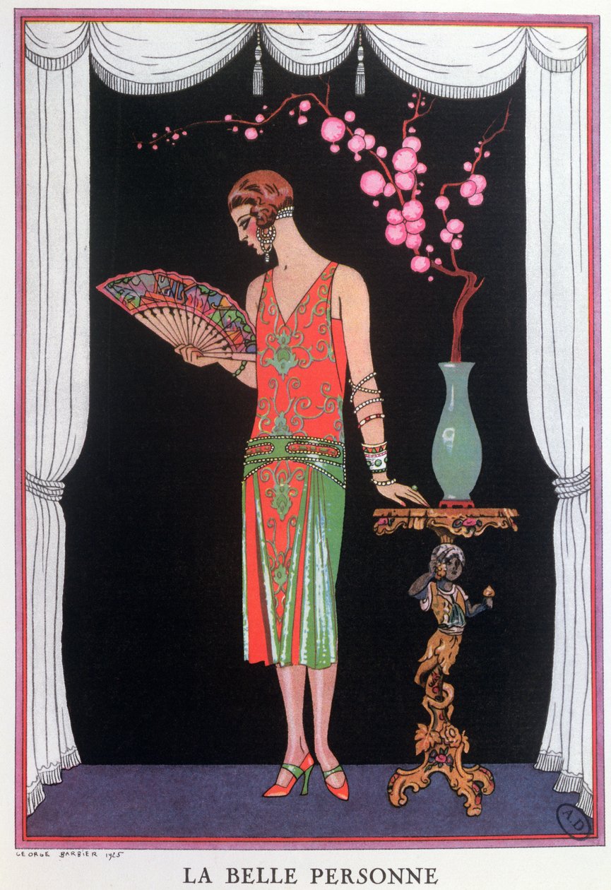 Værd aftenkjole, modetallerken fra Gazette du Bon Ton af Georges Barbier