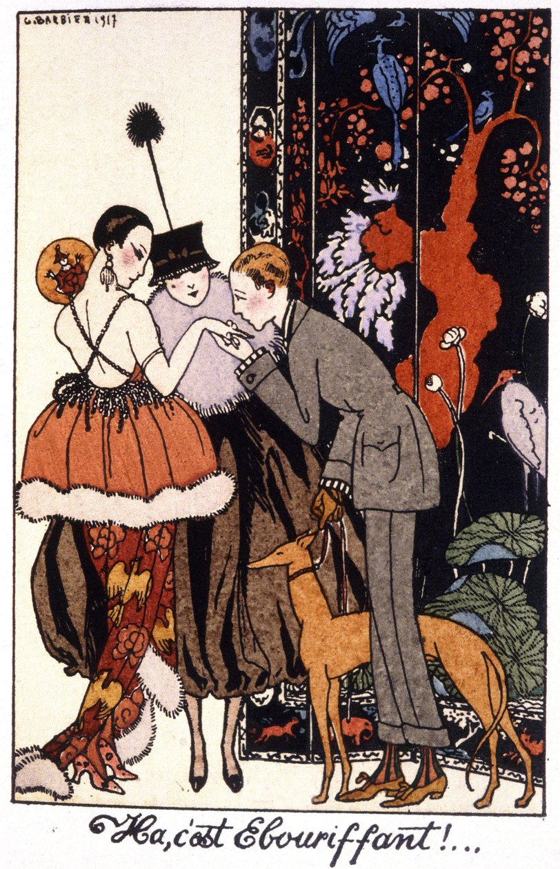håndkyss, elegance nat i Paris, gravering 1917 af Georges Barbier
