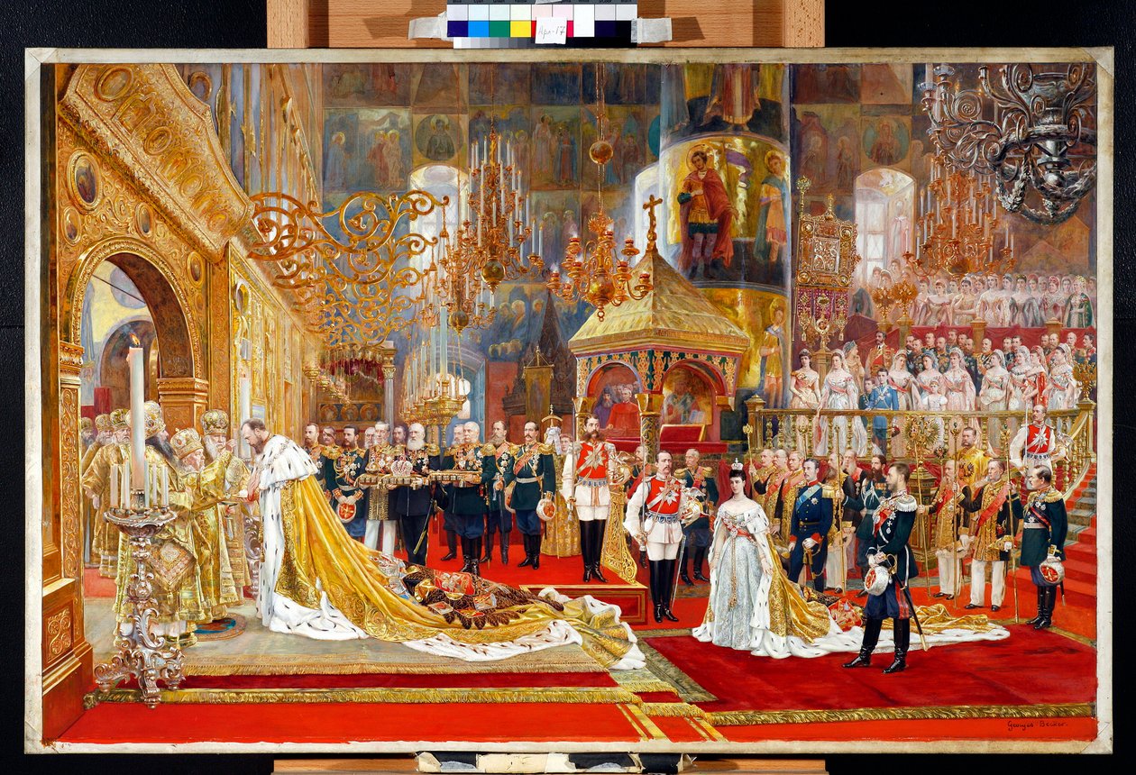 Kroning af zar Alexander III af Rusland (1845-1894) og kejserinde Maria Feodorovna (Dagmar af Danmark) (1847-1928) - Kunstværk af Georges Becker (1845-1909) af Georges Becker