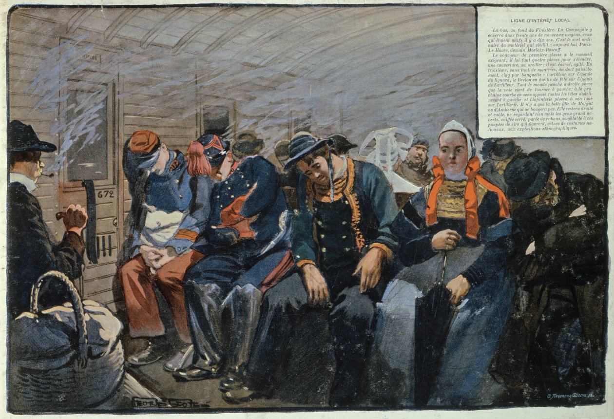 En tredje klasses jernbanevogn i Bretagne, Frankrig af Georges Bertin Scott