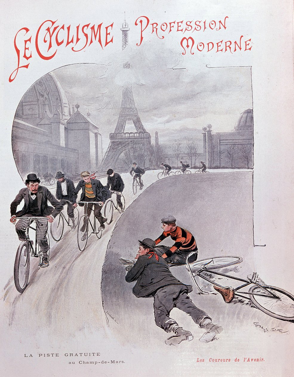 Cykling: frit spor af Mars-markerne - tegning af G. Scott af Georges Bertin Scott
