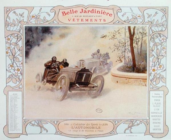 Motor Racing, illustration for juni fra en kalender for tøjbutikken 