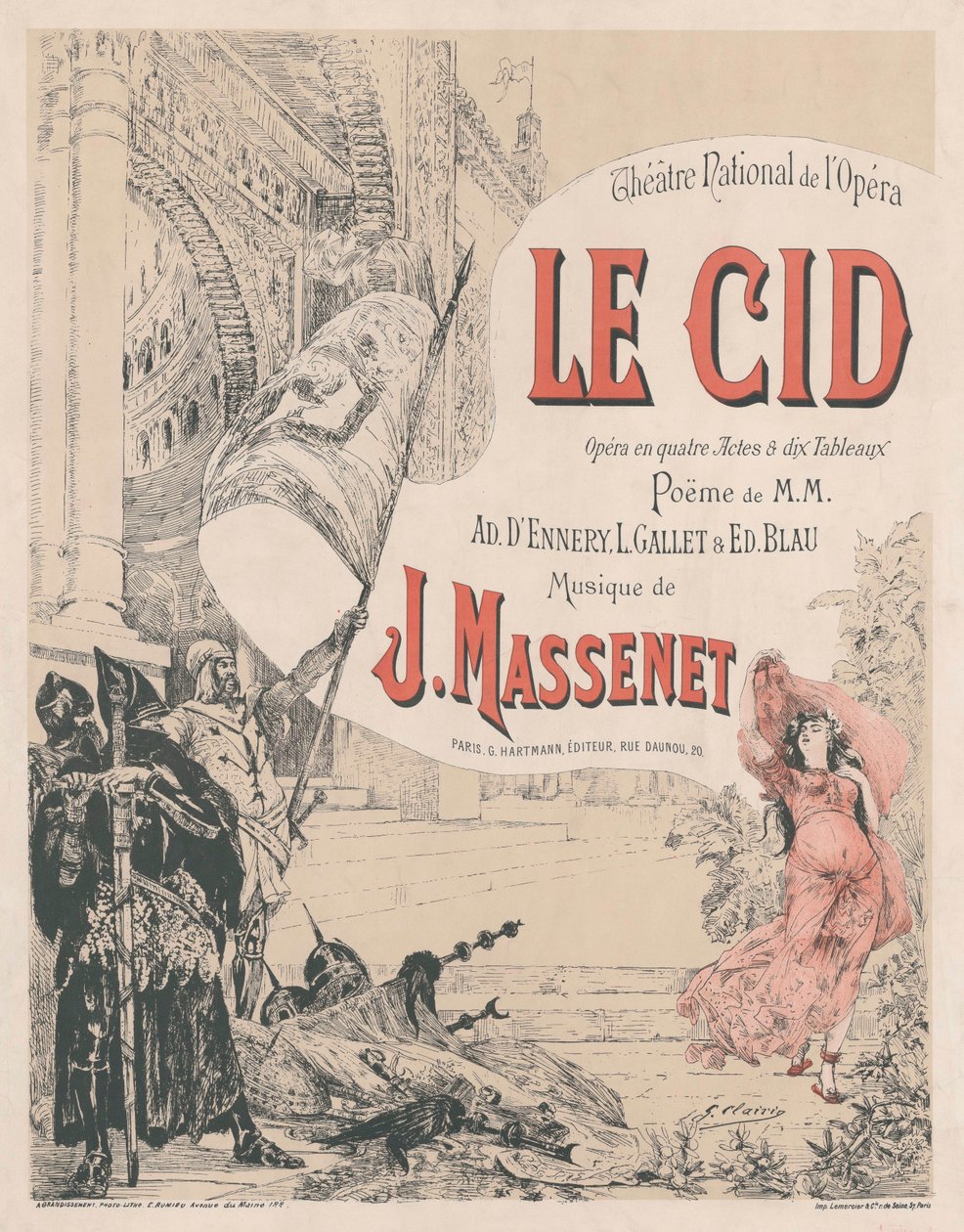 Plakat til premieren på Opera Le Cid af Jules Massenet, 1885. af Georges Clairin