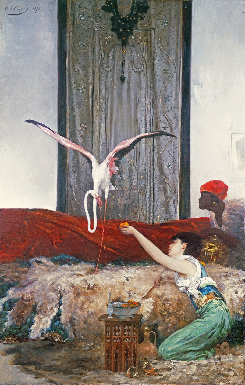 The Pet Flamingo (olie på lærred) af Georges Clairin