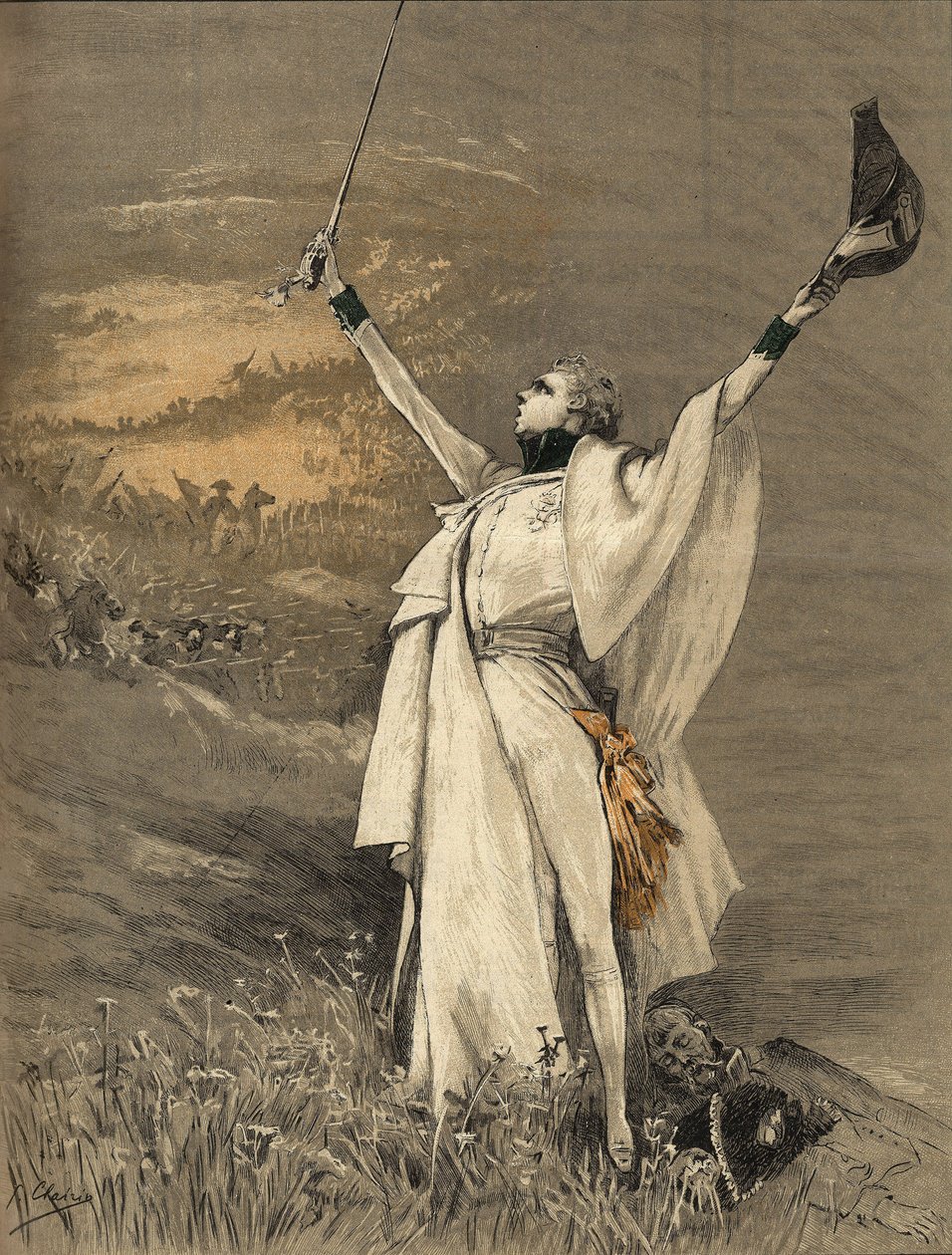 Skuespillerinden Henriette Rosine Bernard kaldte Sarah Bernhardt (1844-1923) i rollen som hertugen af Reichstadt (søn af kejser Napoleon I (1769-1821) - "" Aiglon"", gravering af Georges Jules Victor Clairin (1843 - 1919) ) af 1900. af Georges Clairin
