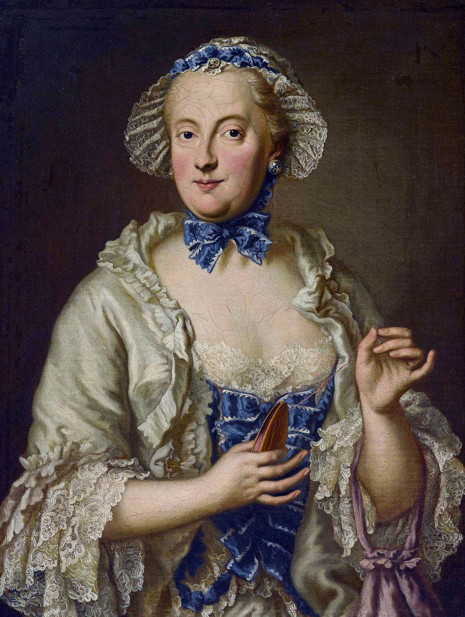 Marie-Anne de Saxe - (Marie Anne de Saxe) - Maria Anna Sophia af Sachsen, kurfyrste af Bayern (1728-1797) med en rulle - George Desmarees (1697-1776). Olie på lærred Mål: 82x61,5 cm Privat samling af Georges Desmarées