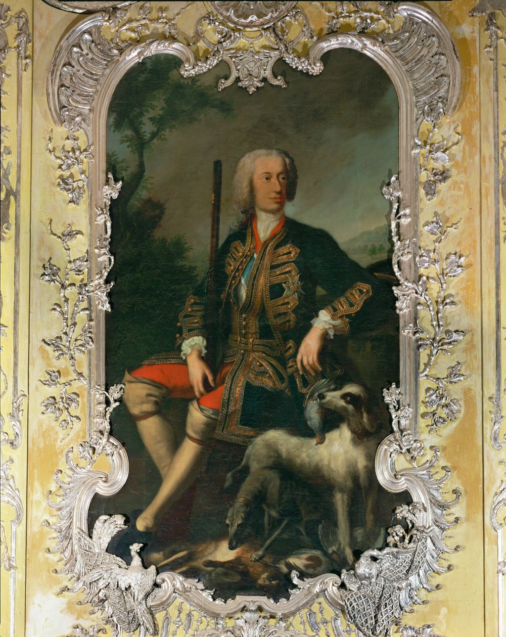 Portræt af kurfyrst Carl Albrecht i det gule soveværelse på Amalienburg Slot i Nymphenburg... af Georges Desmarées