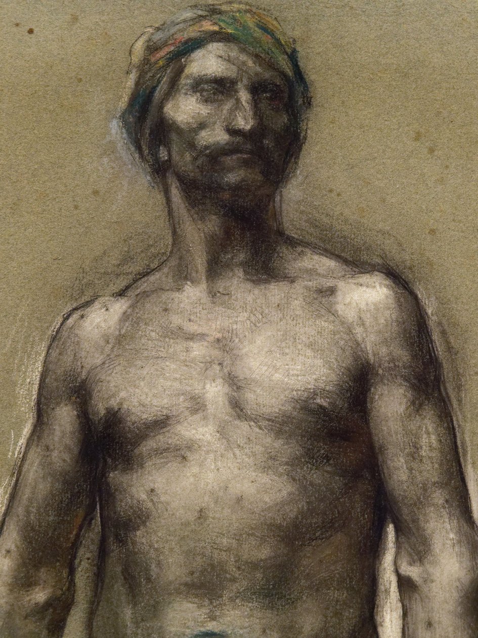 Studie af nøgen mand ved turbanen (detalje) (ca. 1888). George Desvallieres (1861-1950). Pastel på papirstang laminerer på pappapir. Musee des Beaux-Arts de la Ville de Paris, PeuPalais. af Georges Desvallieres