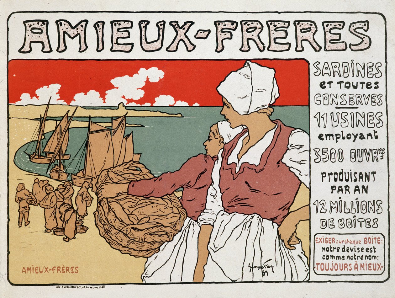 Reklame for sardiner og Amieux-Frères på dåse af Georges Fay af Georges Fay
