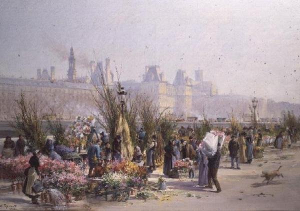 Blomstermarked ved Seinen af Georges Fraipont