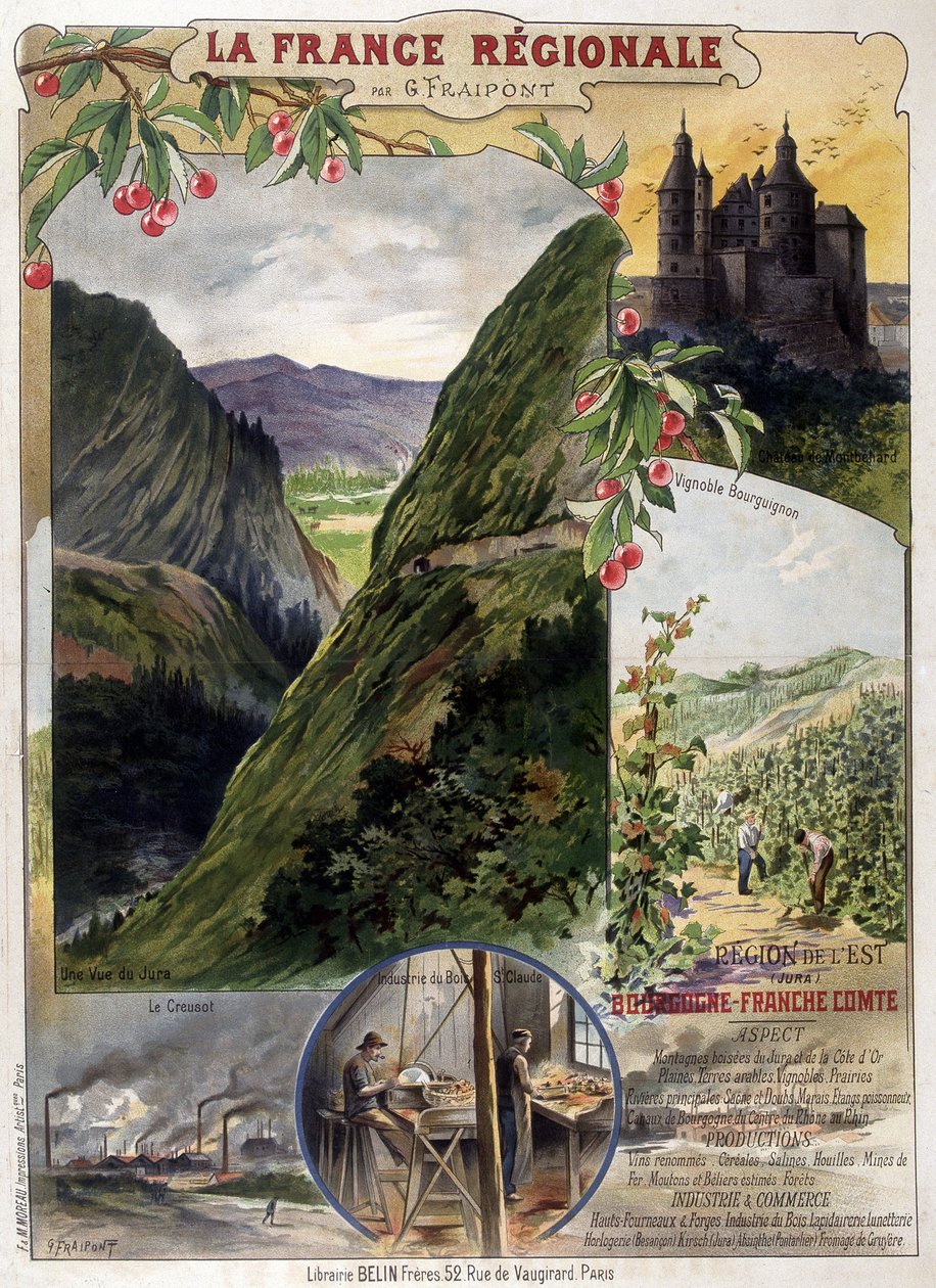 Plakat "" Regional France" af G. Fraipont: Bourgogne og Franche-Comté, deb. 20. århundrede af Georges Fraipont