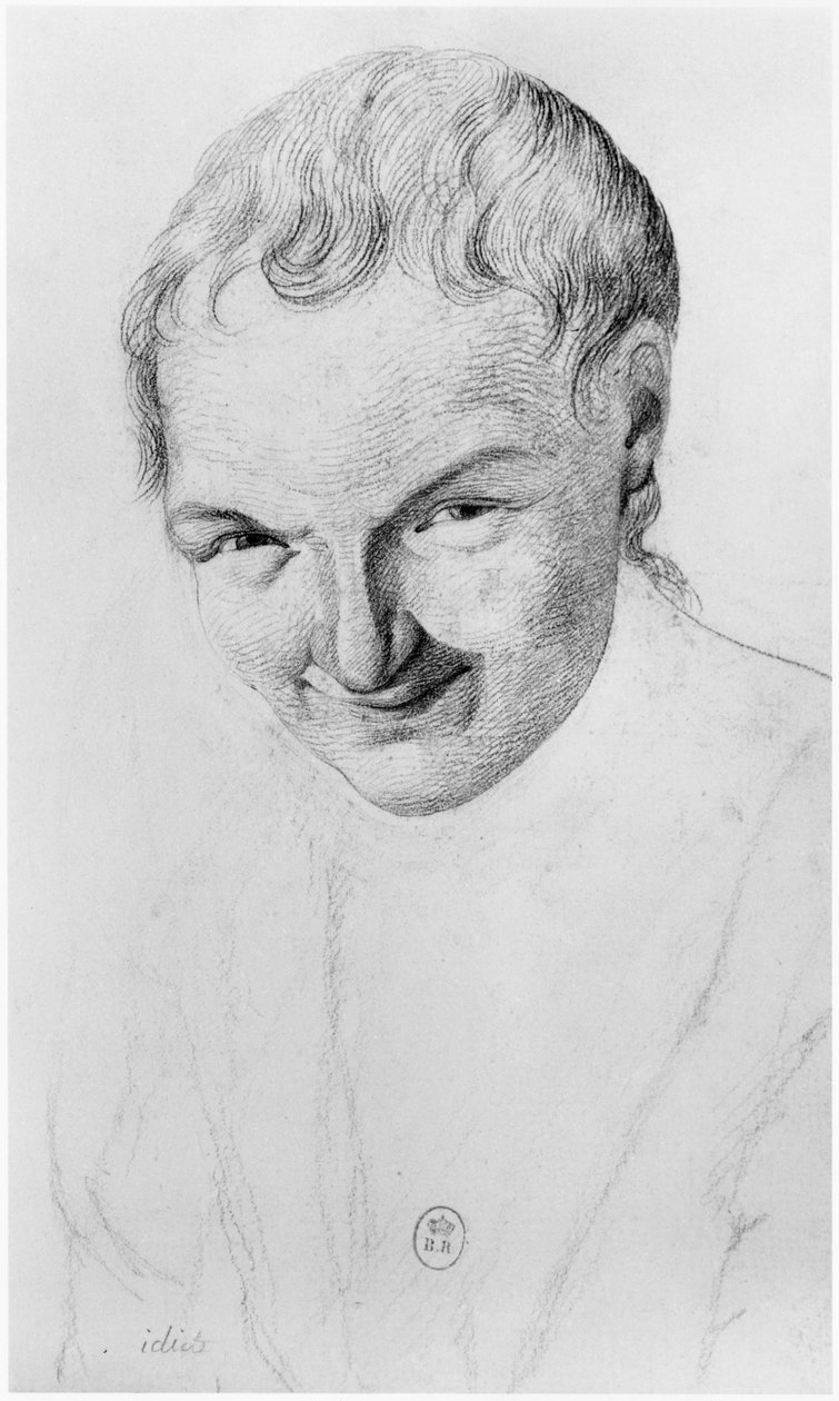 Idiot, illustration fra en upubliceret afhandling af Jean Etienne Dominique Esquirol (1772-1840) om galningerne på Salpetriere-asylet, ca. 1818 af Georges Francois Gabriel
