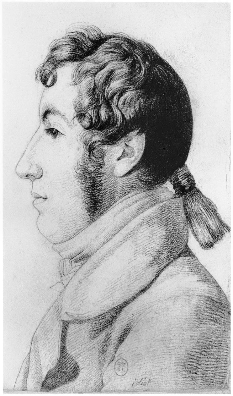 Idiot, illustration fra en upubliceret afhandling af Jean Etienne Dominique Esquirol (1772-1840) om galningerne på Salpetriere-asylet, ca. 1818 af Georges Francois Gabriel
