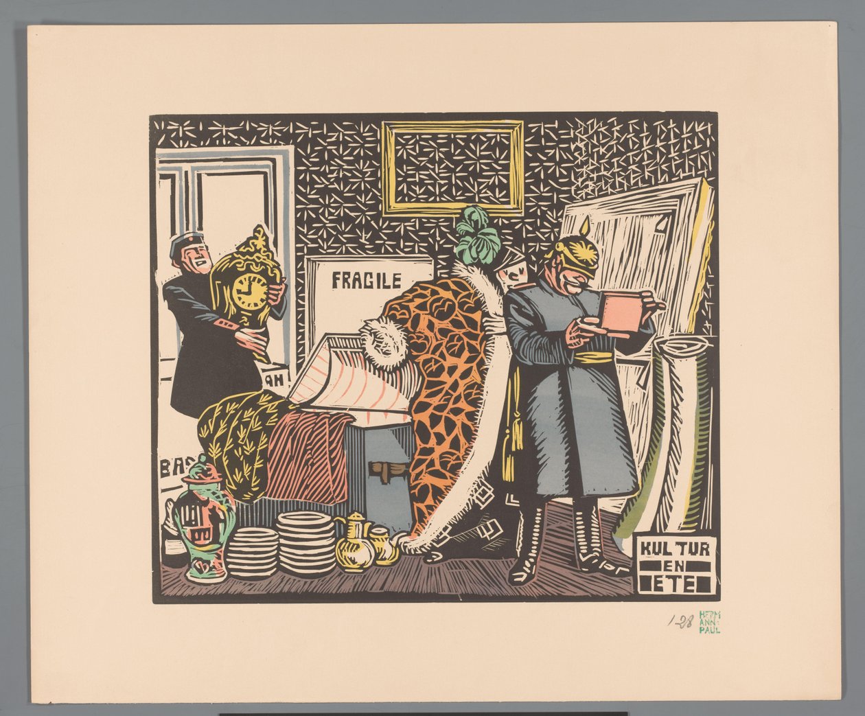Soldater plyndrer et hus Kultur og mad (titel på objekt) af Georges Hermann Rene Paul