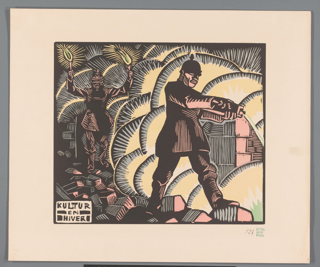 Soldater satte ild til bygninger Kultur og hiver (titel på objekt) af Georges Hermann Rene Paul