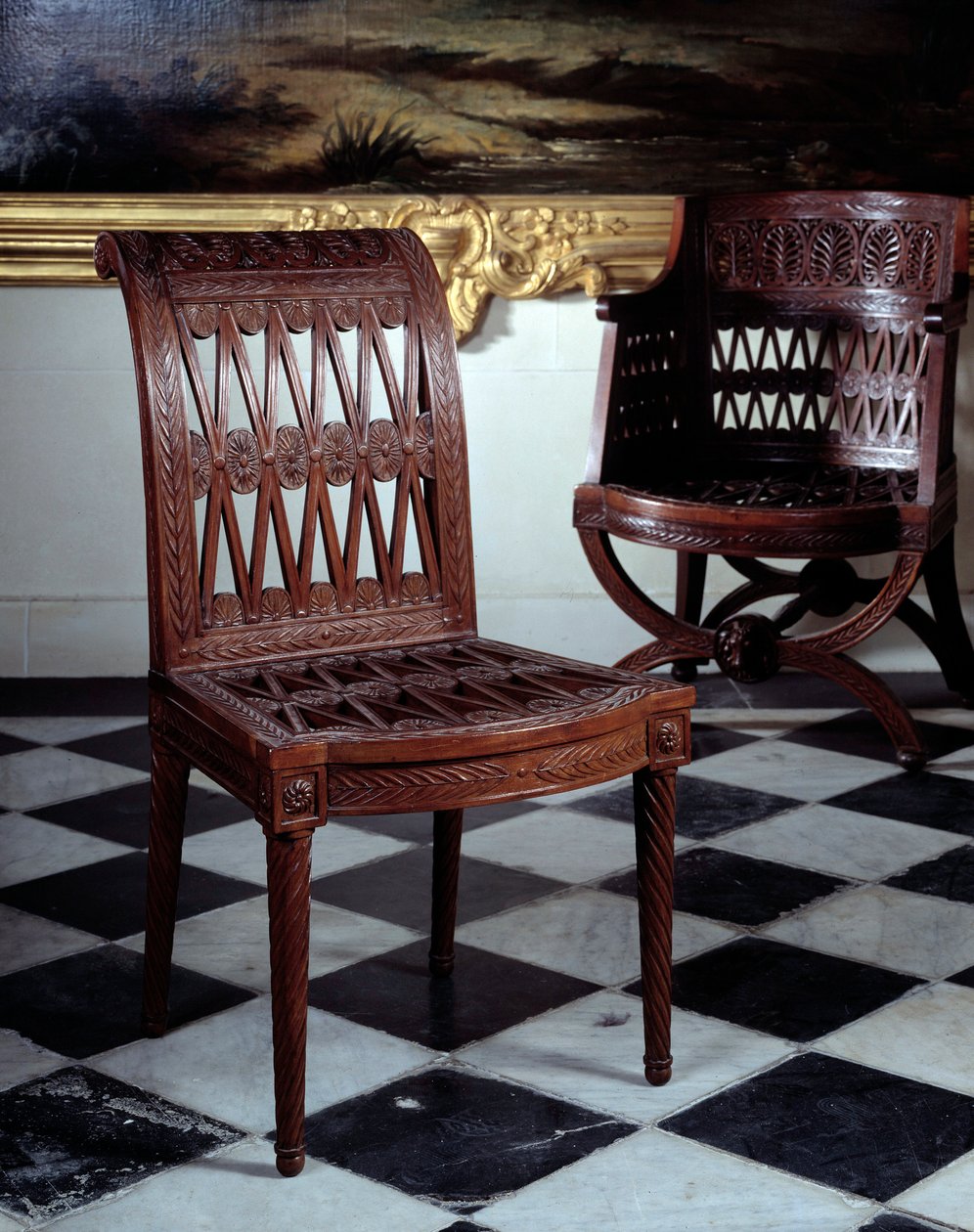 Formand bestilt for Marie Antoinettes mejeri. Udskårne mahognimøbler af Georges Jacob (1739-1814) af Georges Jacob