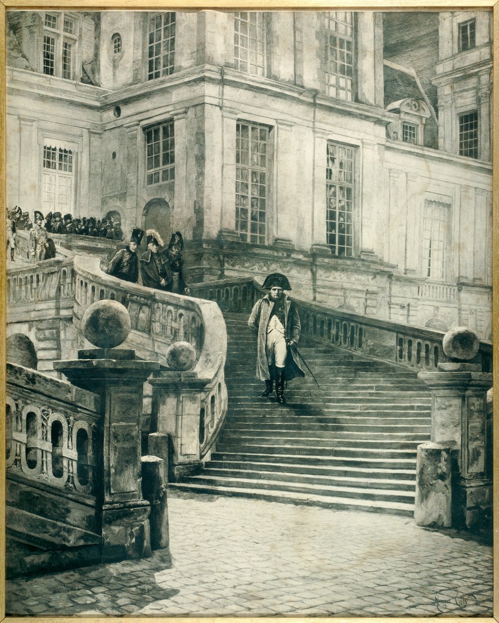 Napoleon a Fontainebleau efter abdikationen den 4. april 1814 - Indgravering af Georges Jules Auguste Cain (1856-1919) af Georges Jules Auguste Cain