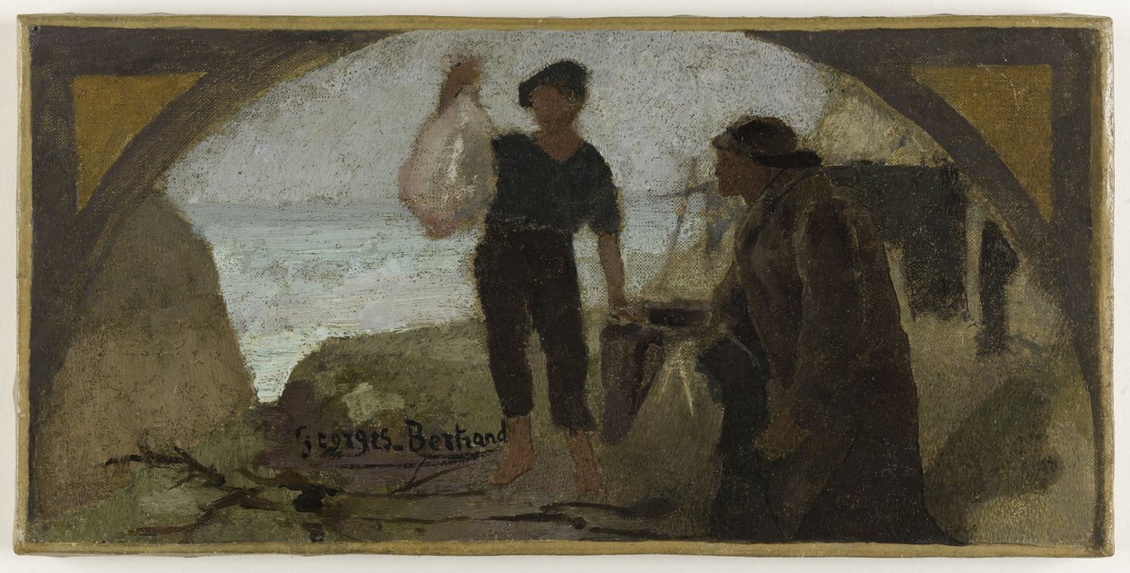 Skitse til spisesalen på Hôtel de Ville de Paris: Fisken, ca. 1893 (olie på lærred) af Georges Jules Bertrand