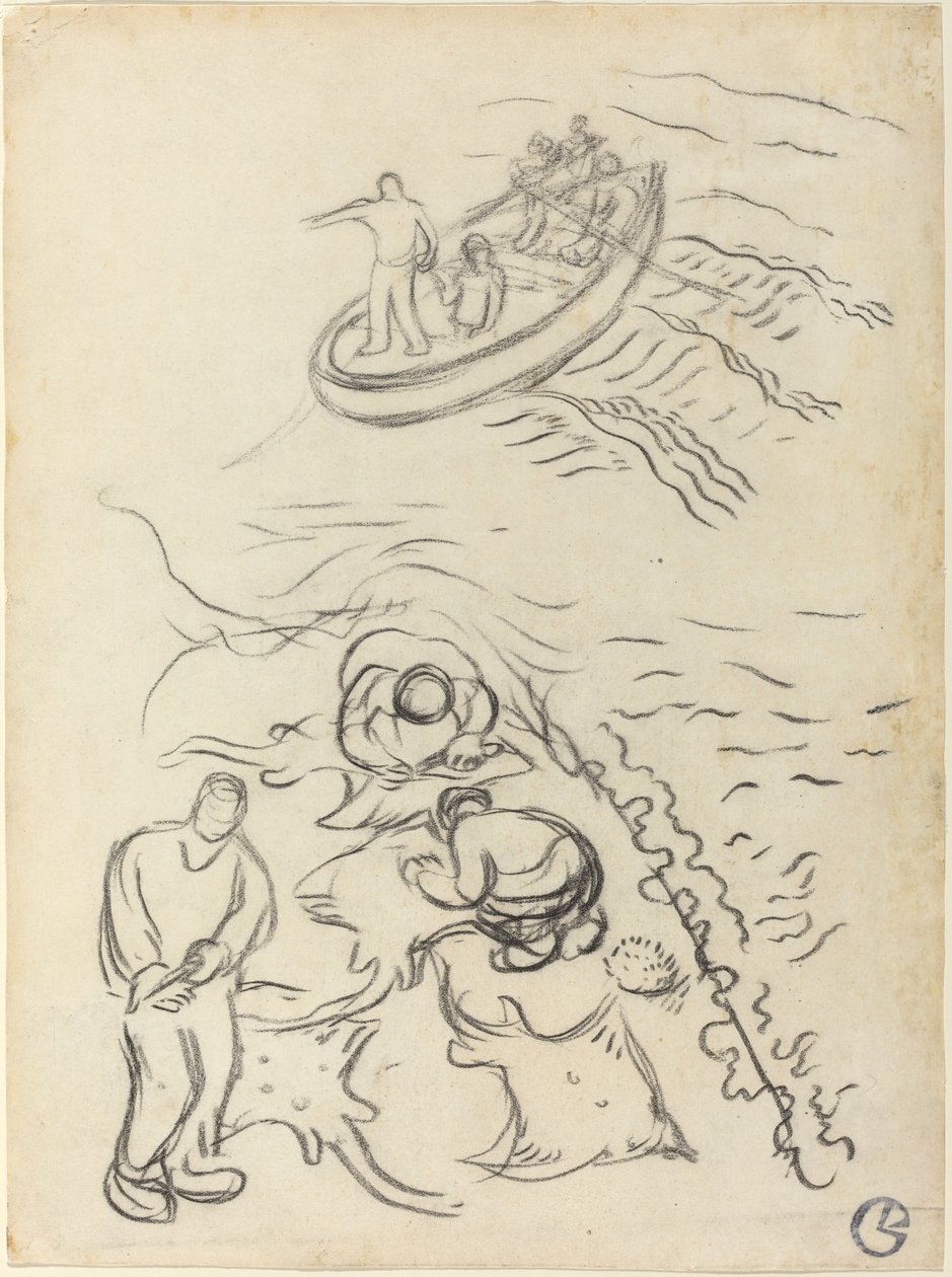 Studie til "Fiskerne" med mænd, der tømmer nettene af Georges Lacombe