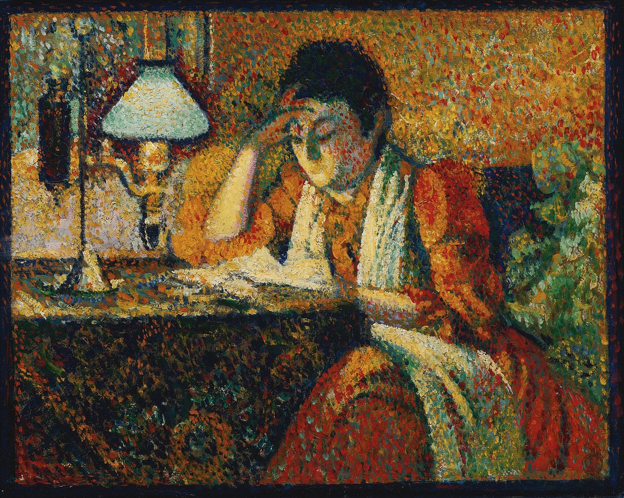 Læseren par Lemmen, Georges (1865-1916). Olie på træ, størrelse: 30,5x38,7, ca. 1888, Privat Samling af Georges Lemmen