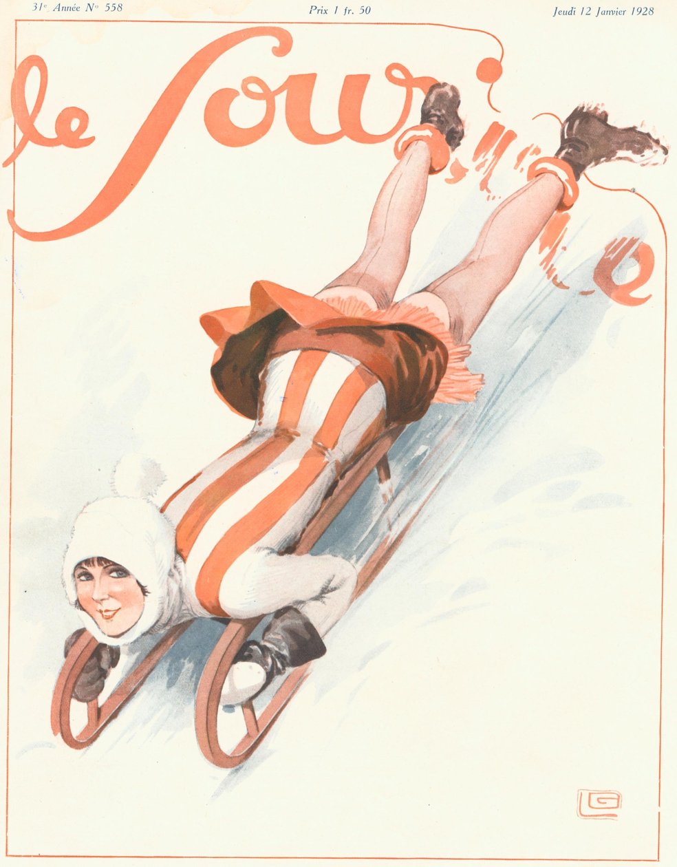 Le Souriren etukansi, tammikuu 1928 (väri litho) af Georges Leonnec
