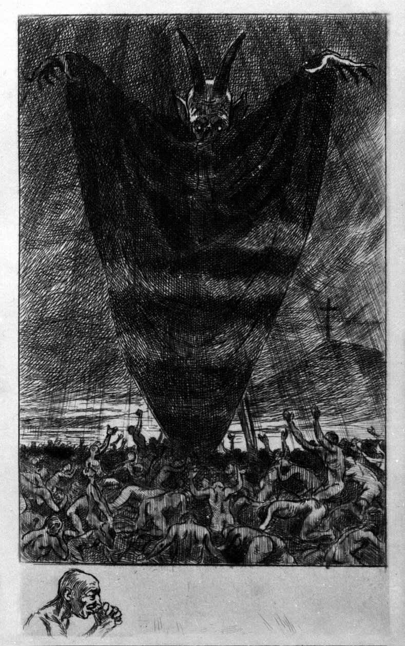 Illustration af Georges Antoine Rochegrosse (1859-1938) til "" Hymne a Satan"" af digteren Charles Baudelaire (1821-1867) i "" Les fleurs du mal"" af Georges Marie Rochegrosse