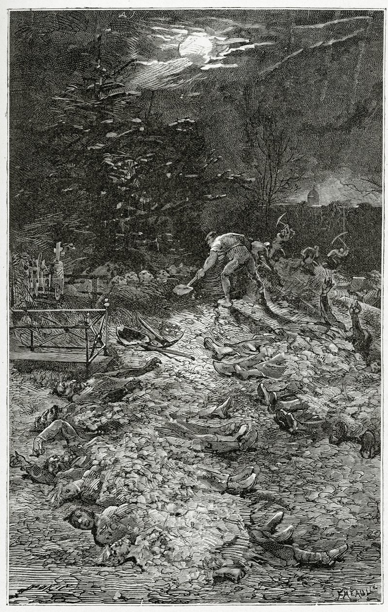 Montmartre Cemetery - illustration fra Napoléon le Petit, 1800-tallet (bw-gravering) af Georges Marie Rochegrosse
