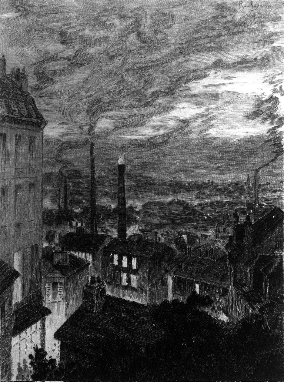 Udsigt over Paris illustration af "" parisiske malerier "" af Charles Baudelaire af Georges Marie Rochegrosse