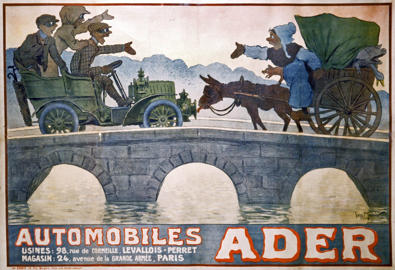 Konflikt mellem vogn og bil, ca. 1910 (plakat) af Georges Meunier