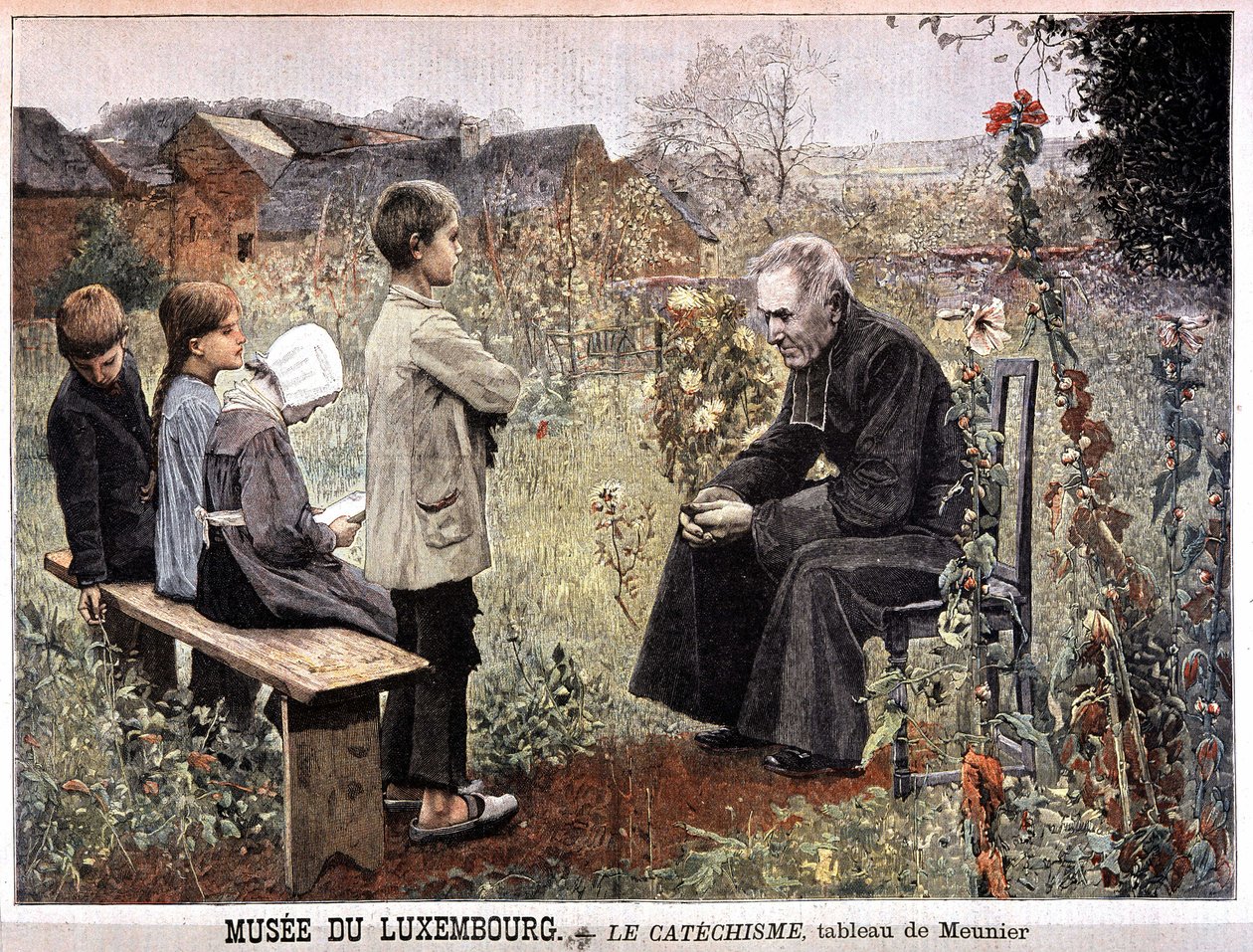 Katekismus (præst og børn i haven) af Georges Meunier, Musee du Luxembourg - i "" Le petit Journal"" af 5. juni af Georges Meunier