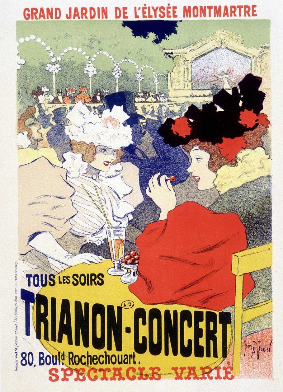 Trianon-koncert, dagligt show i den store have ved Elysee Montmartre (Elysee-Montmartre) i Paris. Plakat af Georges Meunier af Georges Meunier