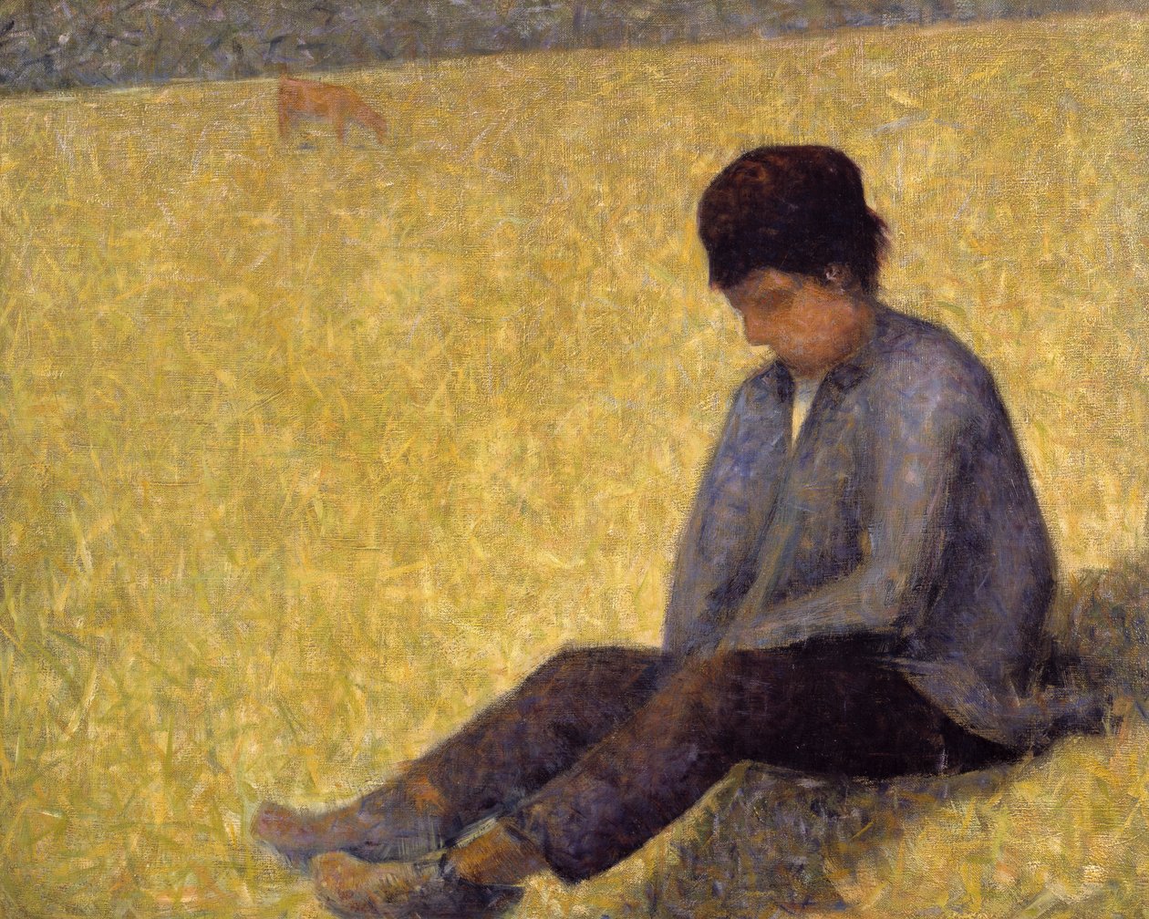 Boy Sitting on the Grass, ca. 1882 (olie på lærred af Georges Pierre Seurat