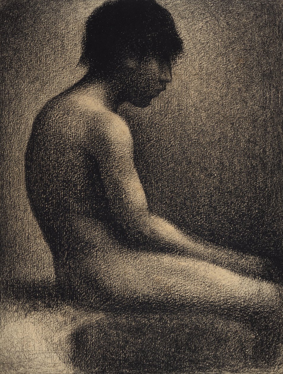 Siddende nøgen. Studie for Une Baignade, 1883. af Georges Pierre Seurat