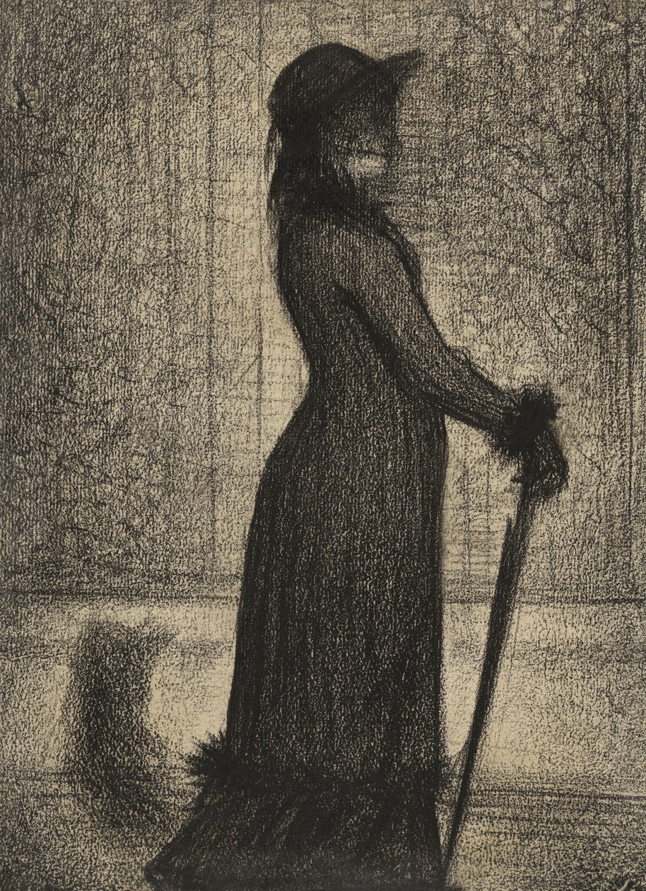 Une Elegante, Kvinde slentrer, ca. 1884 (blyantsfortælling på michalett-papir) af Georges Pierre Seurat