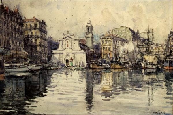 Havnen, Marseille (akvarel) af Georges Rose