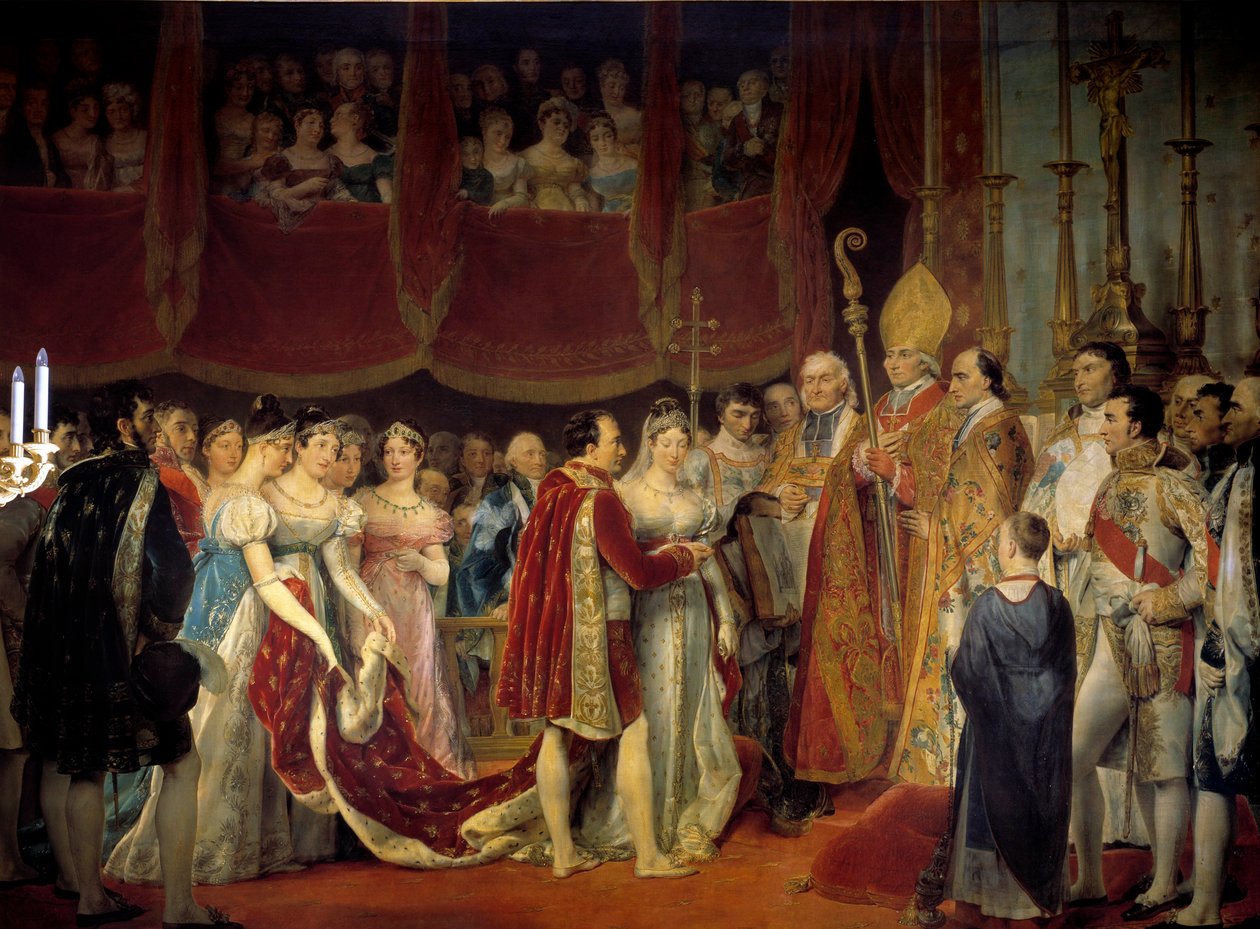 Religiøst ægteskab af Napoleon I (1769-1821) med ærkehertuginde Marie Louise af Habsburg-Lorraine (1791-1847), 2/04/1810 i Salon carre du Louvre maleri af Georges Rouget (1783-1869) 1800-tallet søn. 3,67x4,94 m. - Napoleon I