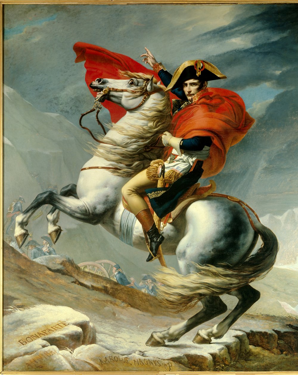 Den første konsul Napoleon Bonaparte (1769-1821) krydser Alperne ved passet til Grand Saint-Bernard i maj 1800. Maleri af Georges Rouget (1783-1869) af Jacques Louis David (1748-1825) Paris fra det 19. århundrede, musee de l