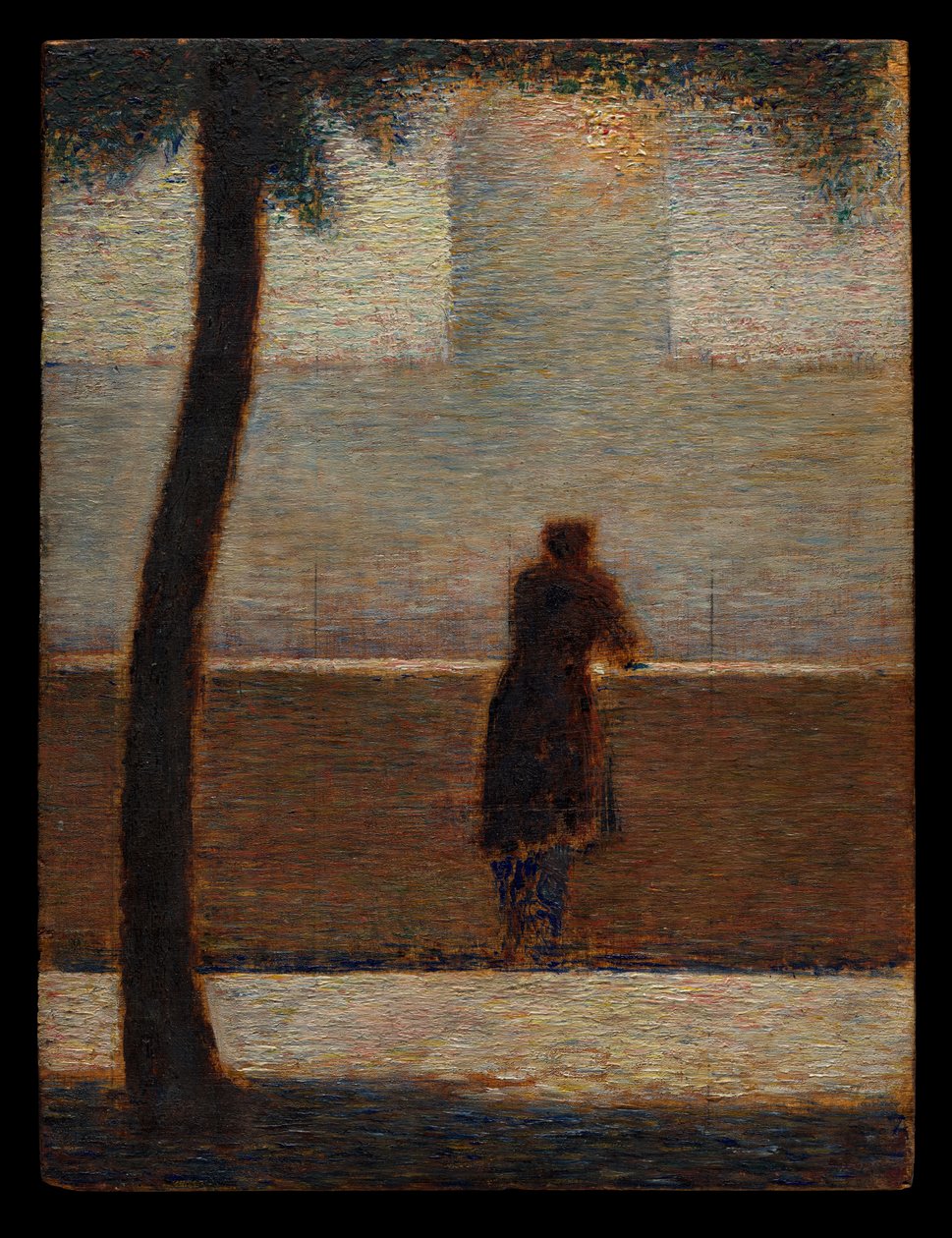 En mand, der læner sig op ad en brystning af Georges Seurat