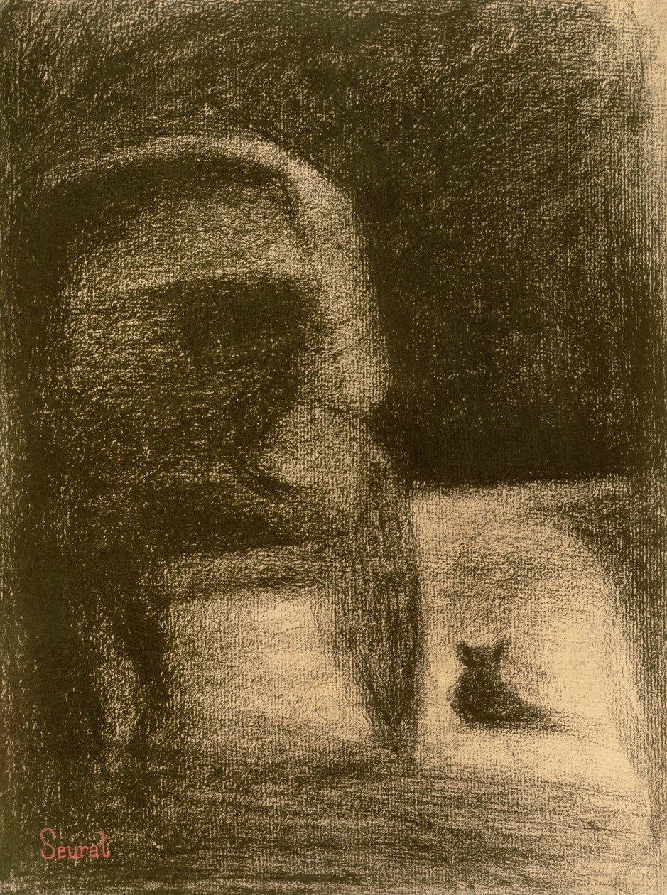 Vogn og hund, ca. 1882-84 (Conté farveblyant på papir) af Georges Seurat