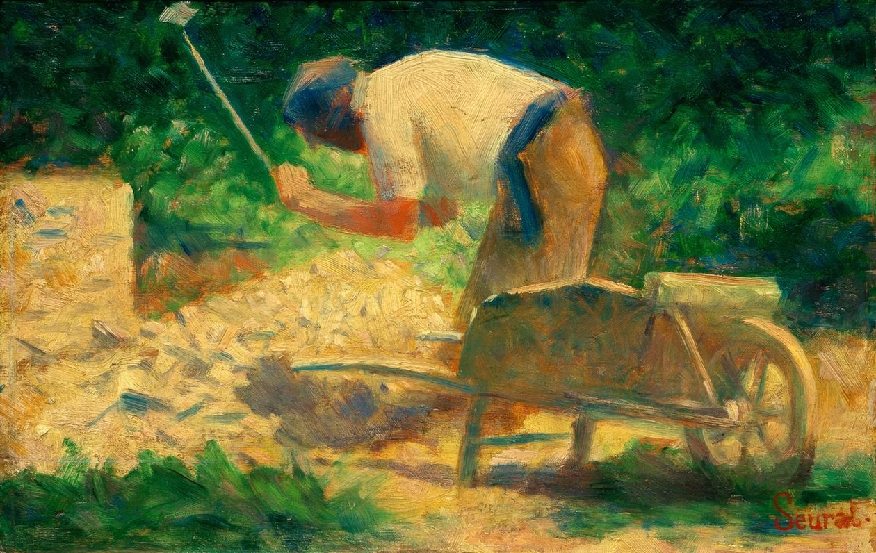 Stenbryder med en trillebør, Le Raincy (Steinklopfer) af Georges Seurat