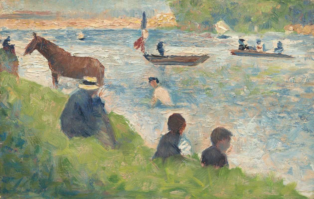 Hest og både (Undersøgelse for "Badende i Asnières") af Georges Seurat